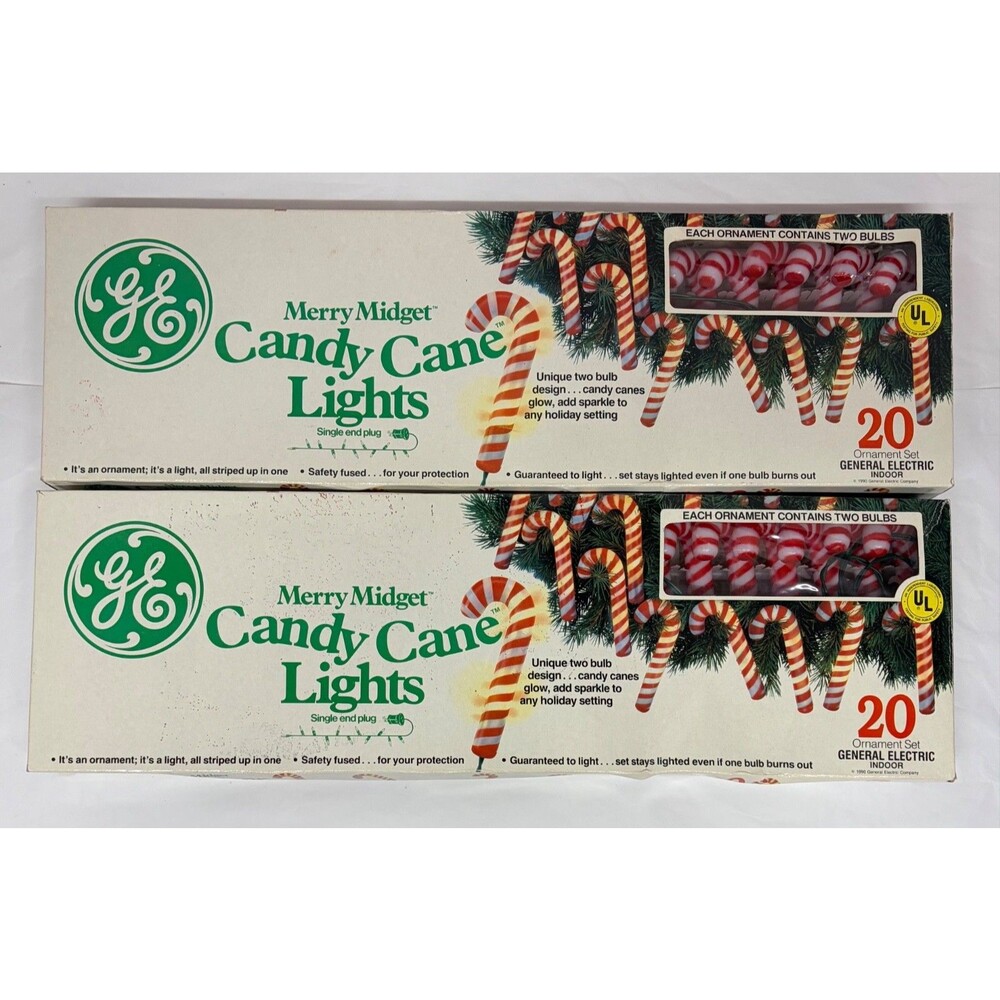 Vtg GE Merry Midget Blow Mold Candy Cane String Light Set 2 Sets Christmas Light